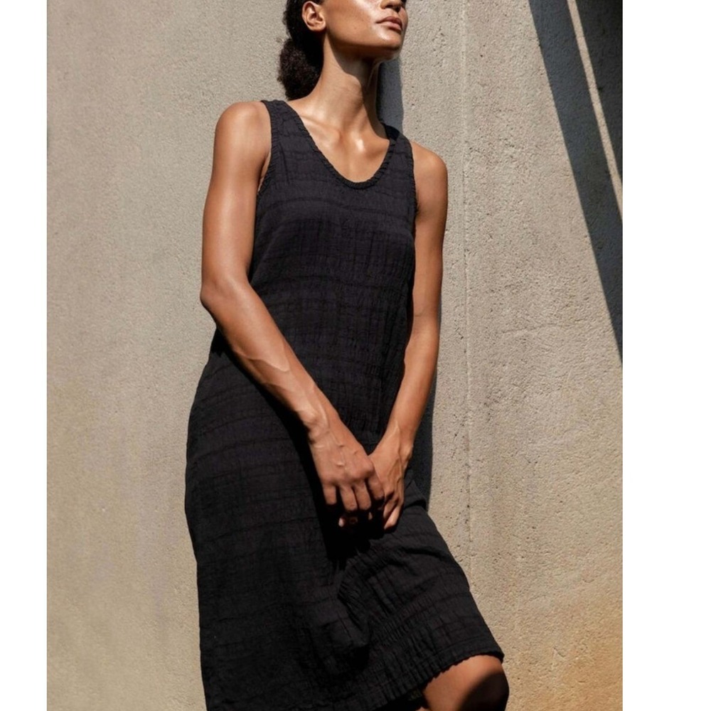 Black Crane Textured Sleeveless Shift‎ Dress Black Cotton Small Made in USA